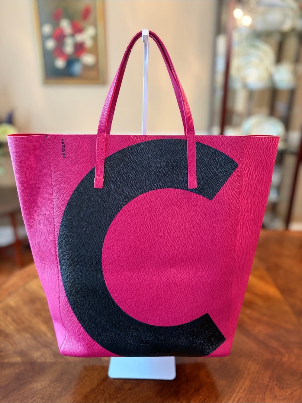 Rare - Carolina Herrera Pink & Black Initial Logo Tote - Exec Condition COA incl